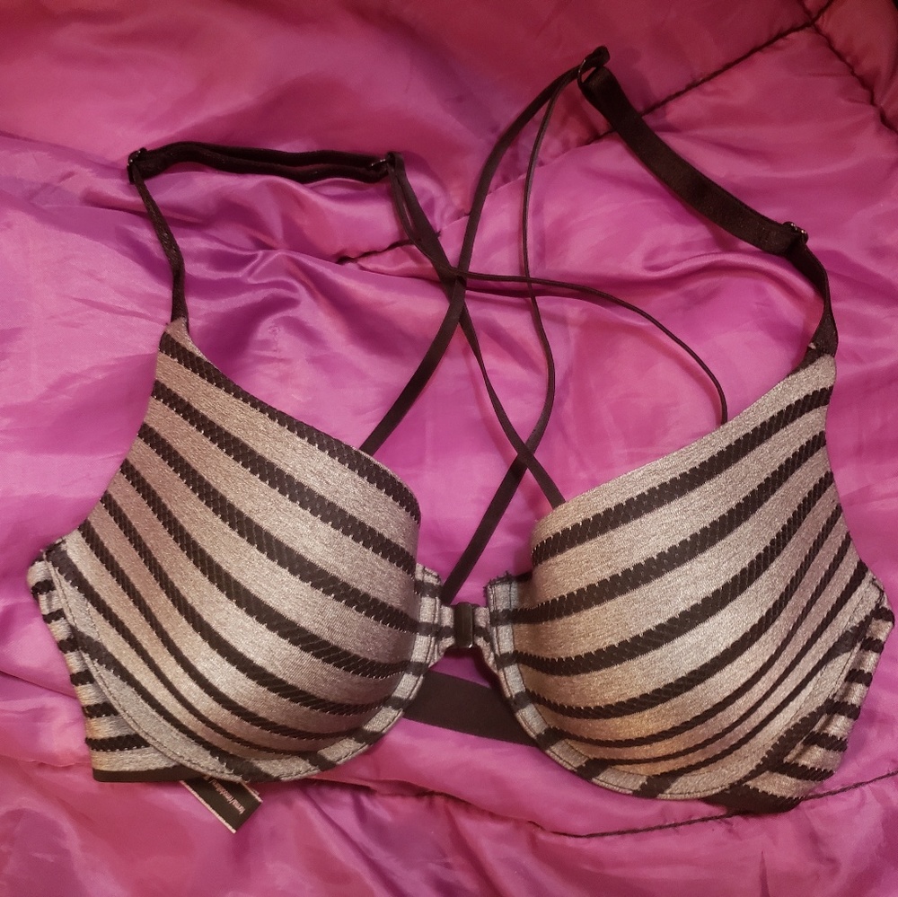 Lightly Lined Demi Bra Front-Close Black Grey 32C